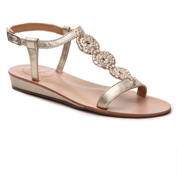 Jack Rodger’s Wedge Sandal T Strap Gold - Picture 1 of 8